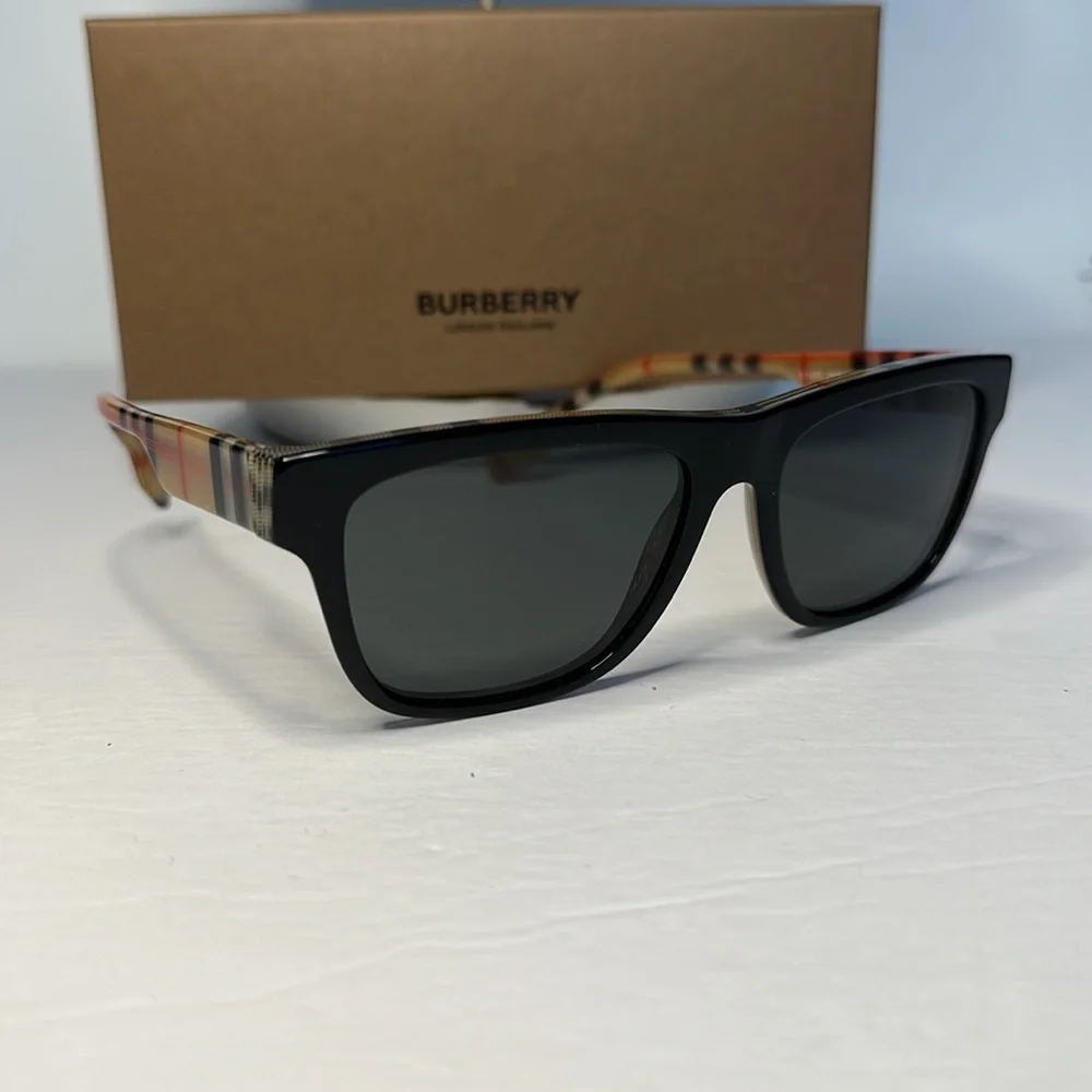 Burberry BE4293 380687 Sunglasses Men's Top Black-Vintage Check/Grey 56-17-145